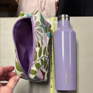 Corkcicle Purple Bottle with Leaf Pattern Pouch